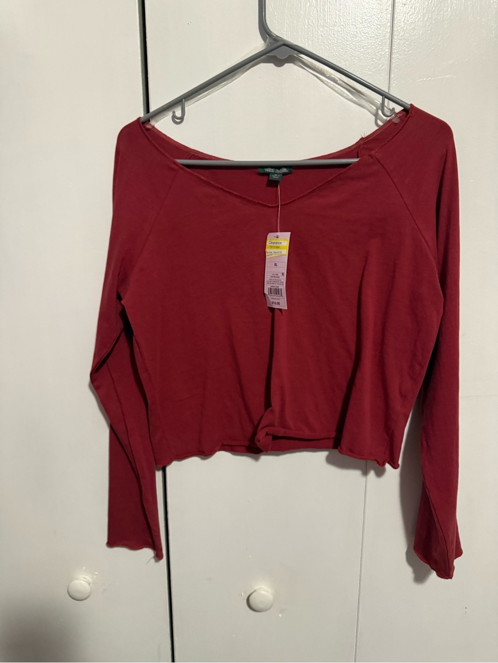 wild fable Burgundy Long-Sleeve Cropped Top